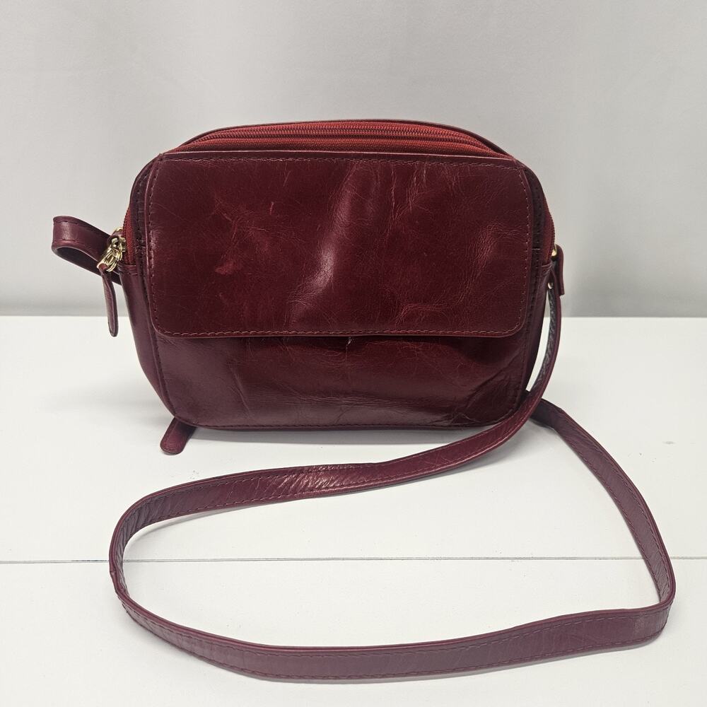 Vintage Brick Red Alpha Leather Shoulder Crossbody Bag Satchel Purse Zip Around